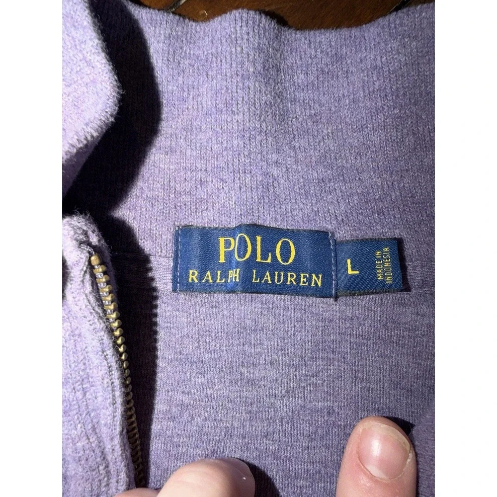 Polo Ralph Lauren Purple‎ Quarter-Zip Pullover Sweater Green Pony Mens Large EUC